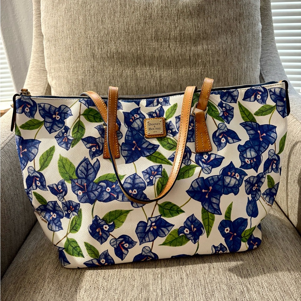 Dooney & Bourke White and Blue Floral Tote